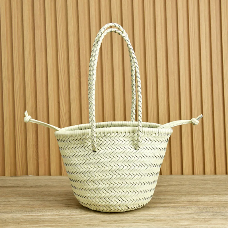 Originálne kožené vintage ručné tašky Tote Top Kvalita Women Weave Basket Tašky