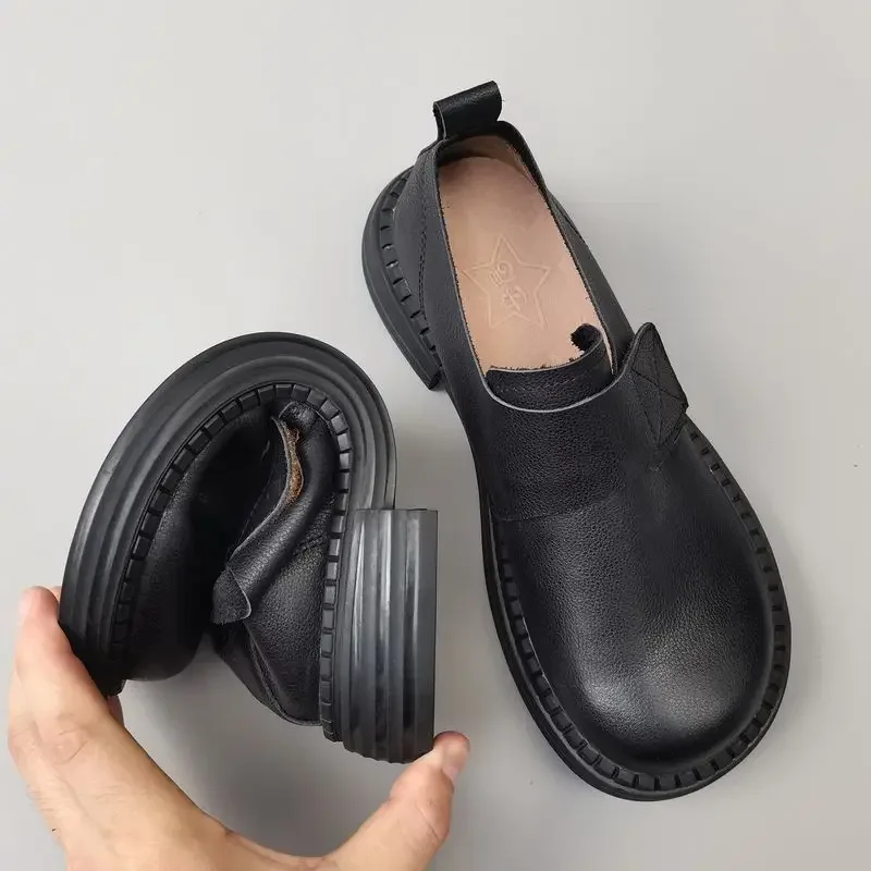 Originálne kožené široké špičky Dámske mokasárske topánky British Oxford Fat Feet Originálne Cowhide Soft Solled 2024 Spring Single Shoe topánky