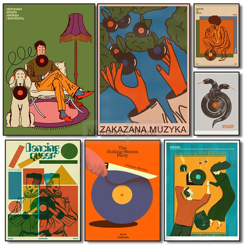 Originálne poľské hudobné plagáty Abstraktné vinylové výtlačky výtlačky plátno maľba Poľsko nástenné umelecké obrázky domáca izba moderná dekorácia