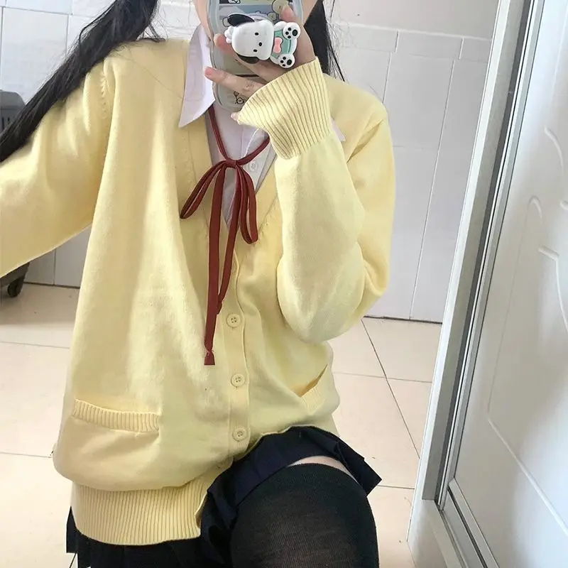 Originálny anime žltý JK Uniform Sweater 2025 Nový jeseň a zimná japonská pletená karganová vysoká škola dámska top