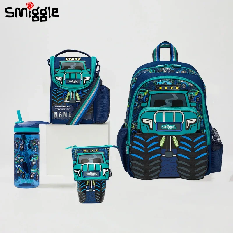 Originálny austrálsky sa úsmev Schoolbag Cute Blue Truck School Bag Stredné deti batohový pohár na vodu zatiahnuteľný vrecko na pero
