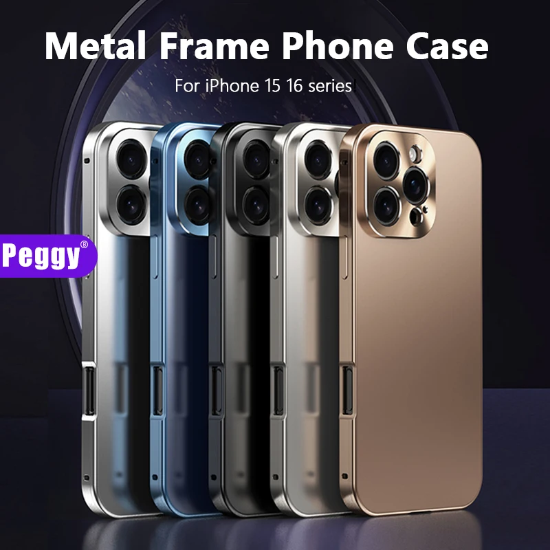 Originálny brnenie kovový rám matný puzdro pre iPhone 15 16 Pro Max 15 16 16Pro Ipone I Telefón zadný hliníkový rámec Phone Cover
