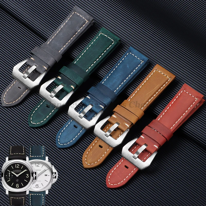 Originálny kožený remienok pre Panerai PAM111/441/312 WatchBand pre mužov Dámsky tmavo hnedý šialený koňský koňský pás 20 mm 22 mm 24 mm 26 mm