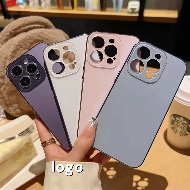 Originálny luxusný puzdro na sklo za sklo, titánový nárazník, obal pre iPhone 15, 14, 13, 16 Pro Max, plus