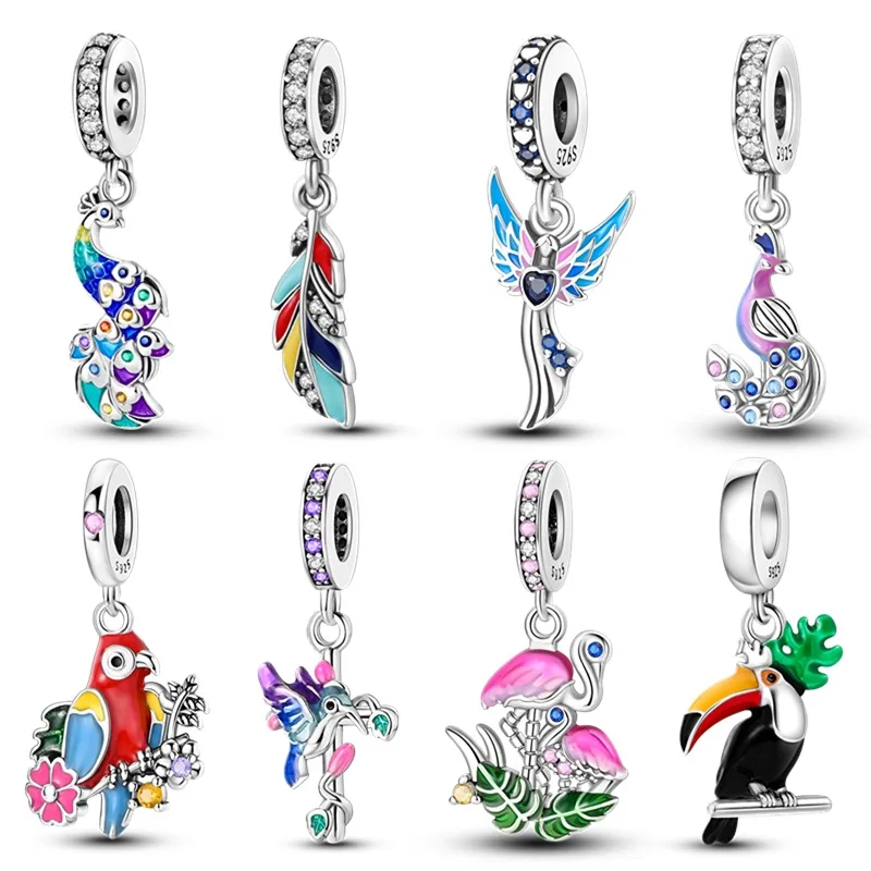 Originálny nový strieborný farebný papagáj Pendantt Fit Pandora Bracele DIY korálky pre ženy narodeniny jemné šperky darček Hot Hot