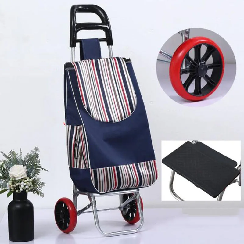Originálny obchod s potravinami prenosný hliníkový zliatinu nakupovanie skladací vozík Outdoor prenosný ľahký krok lezenie zložený vozík