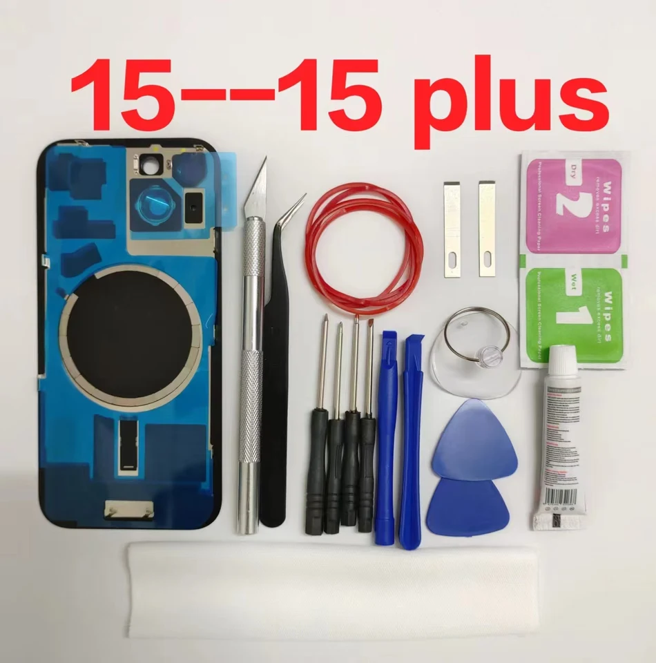 Originálny OEM fotoaparátu s veľkou jamkou OEM pre iPhone 15 plus zadný zadný kryt zadného skla s výmenou zadného panela s nálepkou 3M s výmenou zadného panela