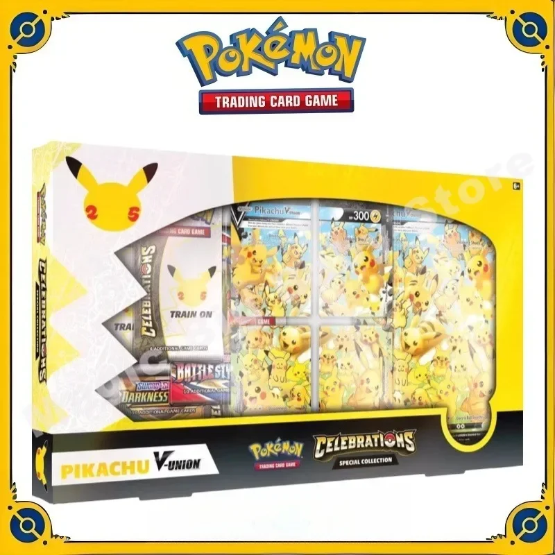 Originálny originálny Pokémon Trading PTCG karta USA Verzia 25 výročia oslava darčekový box Pikachu proti Union Child Darček karikatúra