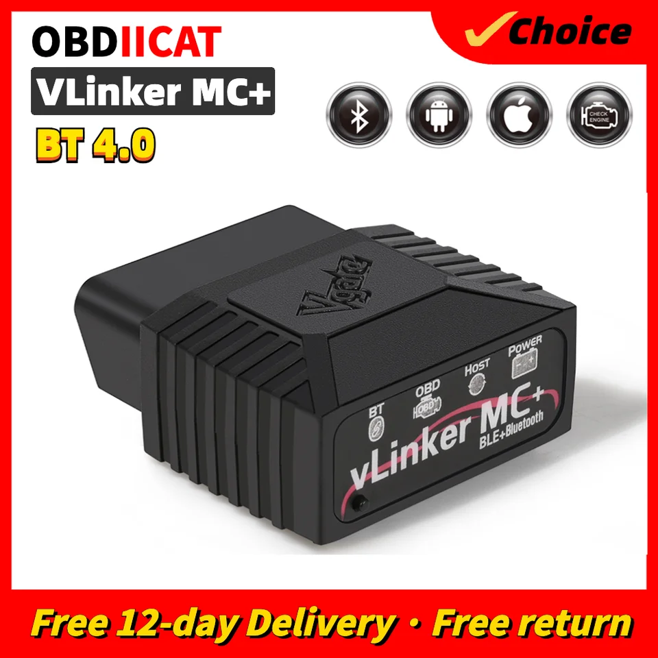 Originálny VGate Vlinker MC+ ELM327 Bluetooth 4.0/3.0 OBD 2 OBD2 ELM 327 Diagnostika auta WiFi pre automatický nástroj Android Scanner