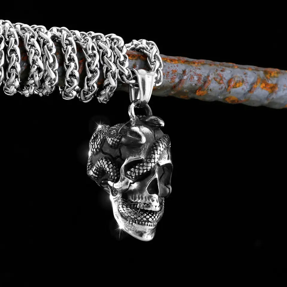 Originálny vinobranie Viking Street Tail Had lebka náhrdelník Nordic Muži nikdy nezmiznú z nehrdzavejúcej ocele Amulet šperky hip hop prívesok