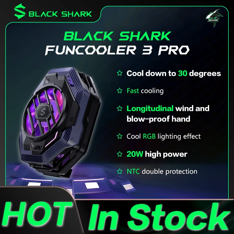 Originálny čierny ochladzovač Shark Cooler 4Pro 3Pro 4 a 2Pro 20W High -Power Cooling Fan Smart Funcooler pre Redmi Iqoo OnePlus Honor Vivo