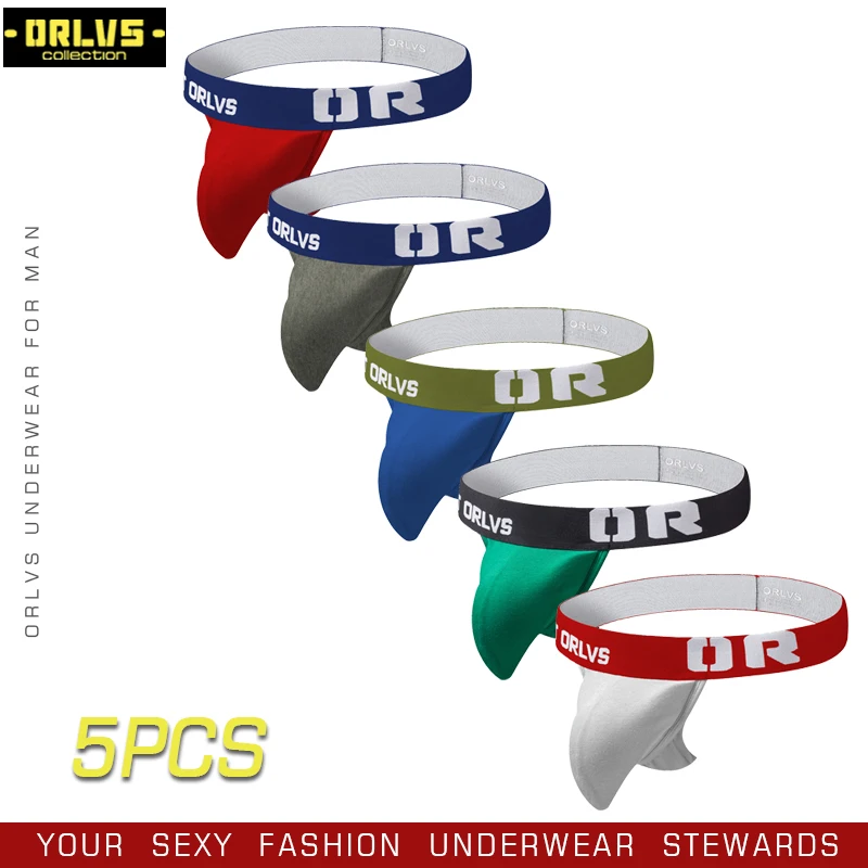 ORLVS 5PC/LOT Brand Men Underwear Penis Prieb Penis Jockstrap Gay G-Strings Men sexy sexy Cueca gay spodná bielizeň mužské nohavičky Men Slifs