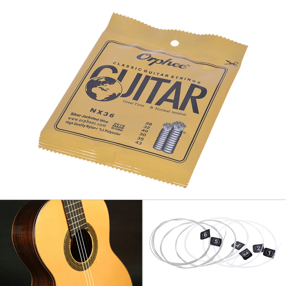 Orphee nx36 Nylonové klasické gitarové reťazce 6ks s úplnou výmenou (0,028-.043)