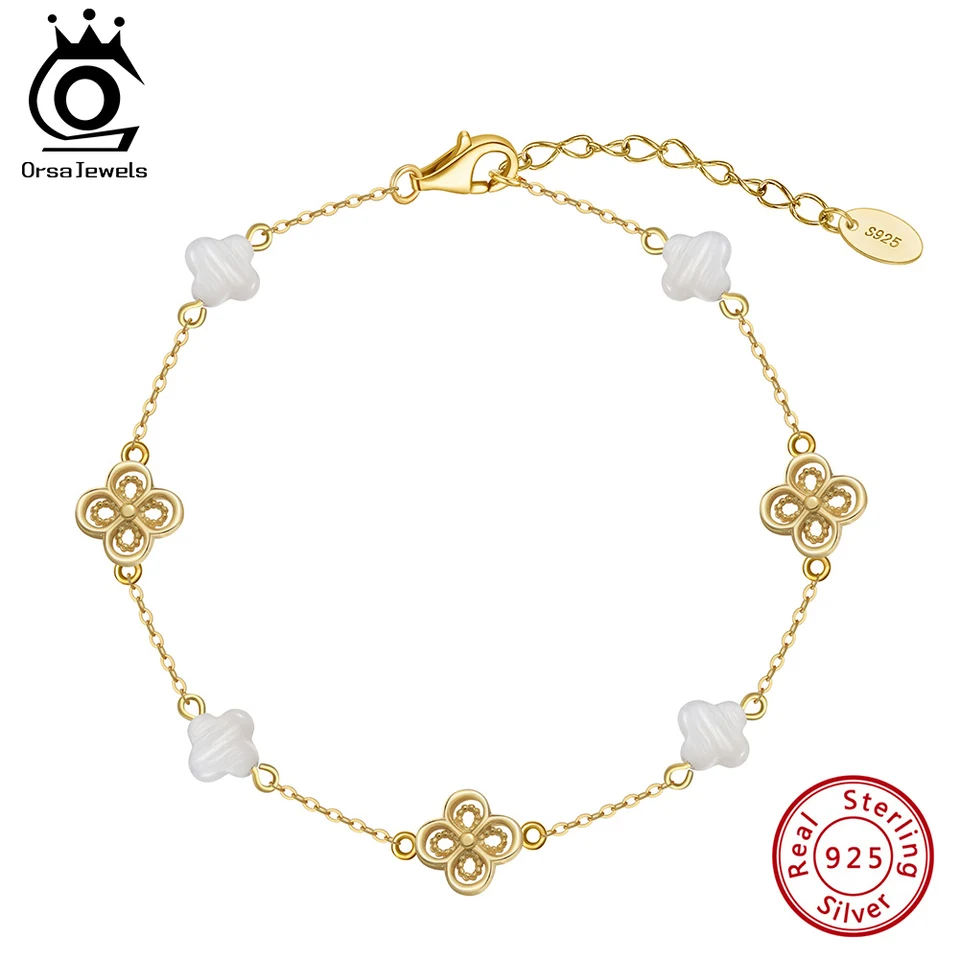 ORSA Jewels Nový dizajn 14k ZLADNÉ 925 Sterling Silver Plant Rastlind Ratchle Dámsky dámsky štvorčlenný ďatelový škrupina šperky Gmb67