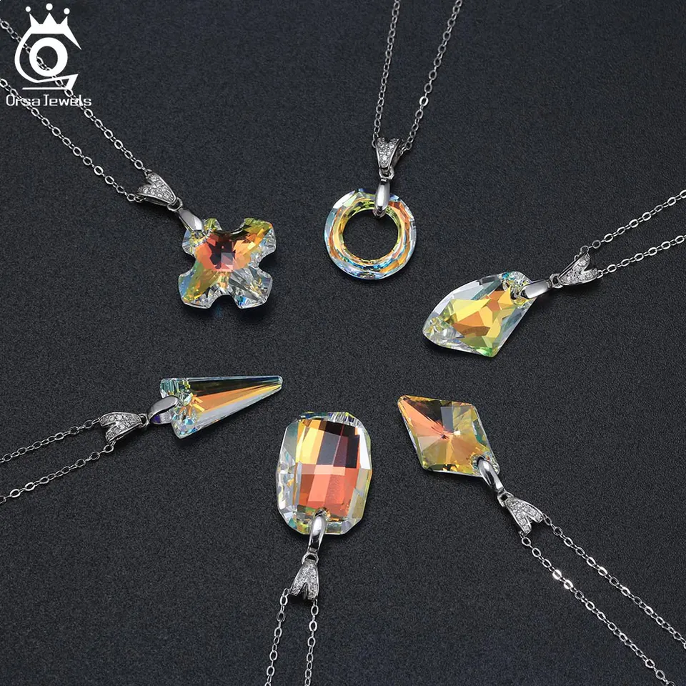 Orsa Jewels S925 Strieborný rakúska krištáľovo prívesky náhrdelník Brilantný krištáľový kamenný reťazec pre ženy na krku šperky SWN25