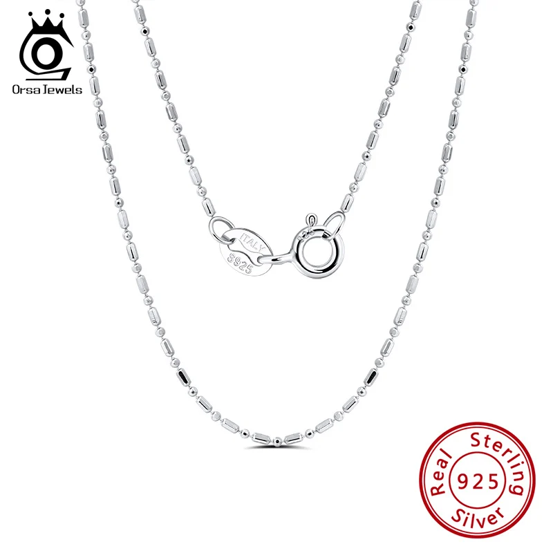 ORSA Jewels Základná reťaz 1 mm guľôčka guľôčok a barových reťazcov náhrdelník Originálny 925 Striebro Dainty Collar Hip Hop Jewelry OSC23