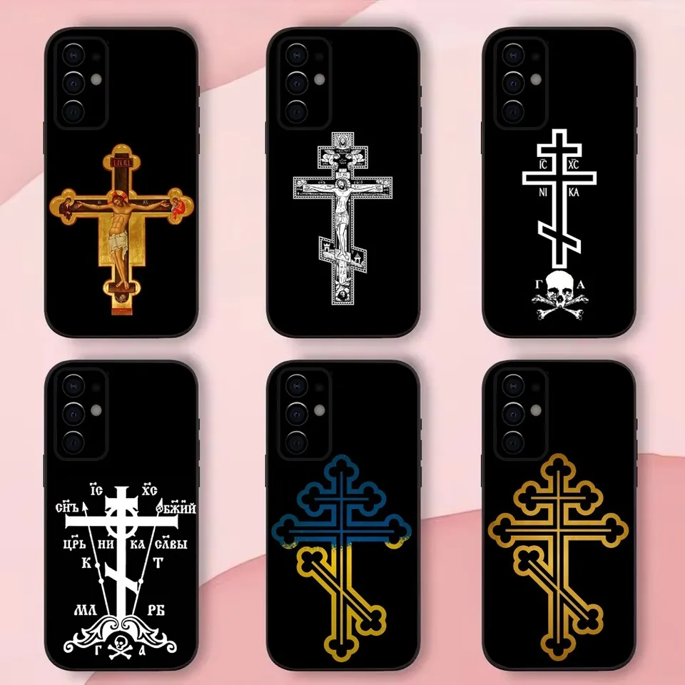 Ortodoxný puzdro na ikonu krížovej ikon pre Samsung S24, S21, S22, S23, S30, Ultra, S20, Plus, Fe, Lite, Note, 10,9,5 G čierna mäkká škrupina