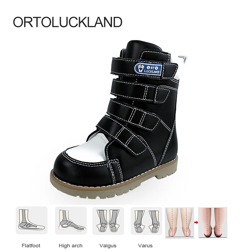 Ortolucklandské detské topánky Kid Orthopedické kožené topánky Boys Dievčatá Spring zimná čierna škola chôdza chodí na neformálne obuv