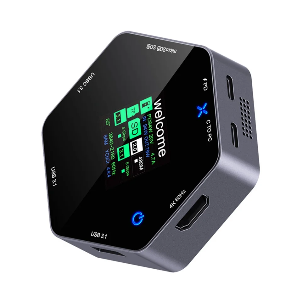 Osem v jednej dokovacej stanici typu C Smart Display 4K 60Hz Multi Port Hub Splitter USB 3.1 TF SD Card Reader USB Extender