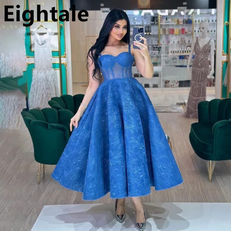 Osemal 2025 Royal Blue A Line Tea Dĺžka ples šaty čipky Lace Korzet večerné šaty Ženy Formálne šaty na večierky Ruby de Soirée