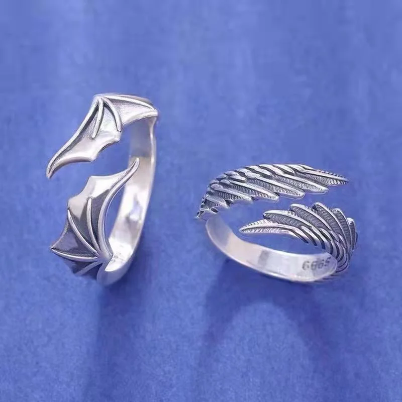 Osobnosť Anjel a diabol krídla Pár krúžkov Kreatívne nastaviteľné anjelské krídla objatia Ring Ring Vintage Men Darče