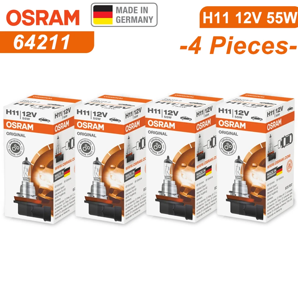 OSRAM H11 12V 55W 64211 PGJ19-2 Originálny linkový automobil Halogénové svetlomet Auto žiarovka 3200K Štandardná lampa OEM vyrobená v Nemecku
