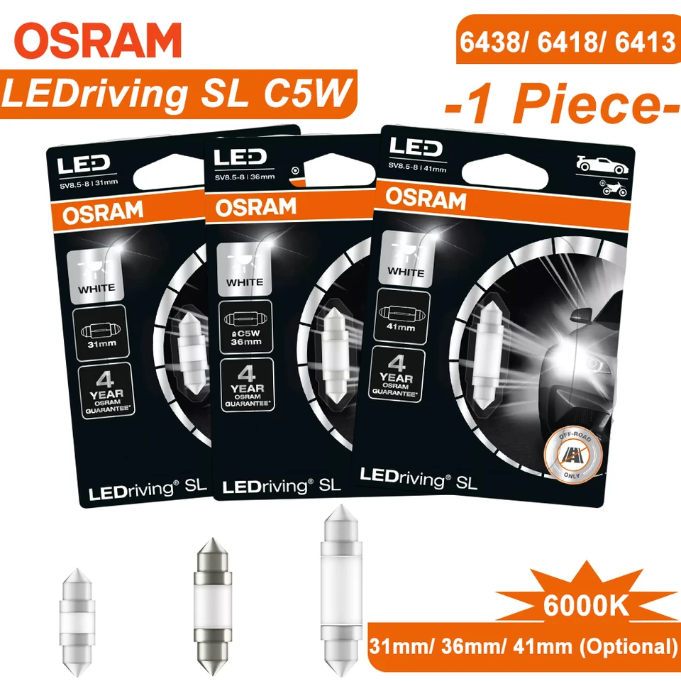Osram LED 6413 6438 6418 Festoon 31mm 36 mm 41 mm C5W Ledriving SL Advance Car 6000K White Light Interior čítať Lapsent Lamp Lamp