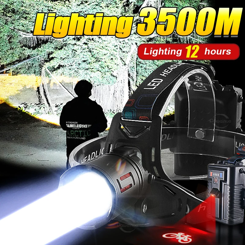 Osvetlenie 3500 m ultra výkonný LED svetlomet projektor Lampka hlava baterka Vysoko energia Nabíjateľný svetlomet Rybárska Lucerna Lucerna