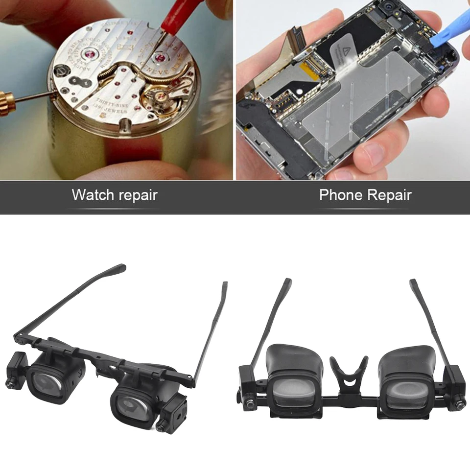Osvetlené lupičky s 2 LED svetlami a 6 odnímateľnými šošovkami 2x 4x 6x 10x 18x 25x pre opravu hodiniek na hodnotenie šperkov