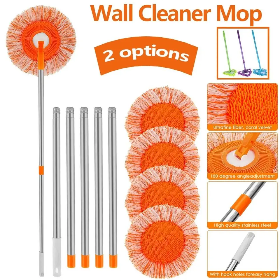 Otočiteľná slnečnica domácnosti Odnímateľné výškové čistiace prostriedky Round Cleaning Mop s predlžovacím stĺpom pre strop na stenu