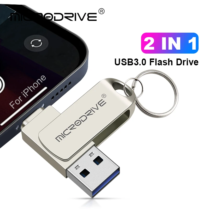 Otočte jednotku USB 3.0 Flash Drive pre iPhone s 2 v 1 USB-A na bleskové rozhranie 32-256 GB Pendrive pre iPhone7/8/9/11/11/11/1122/iPad