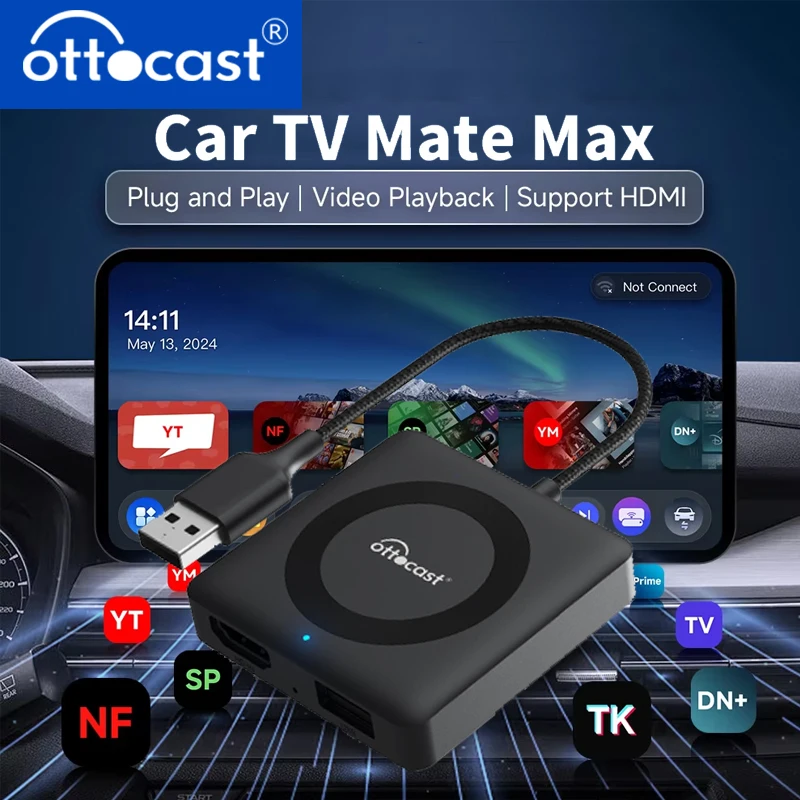 Ottocast Car TV Mate C4 Wireless Android Auto CarPlay Adapter Support pre vstupné video prevodník HDMI pre televízne palice Herné konzoly