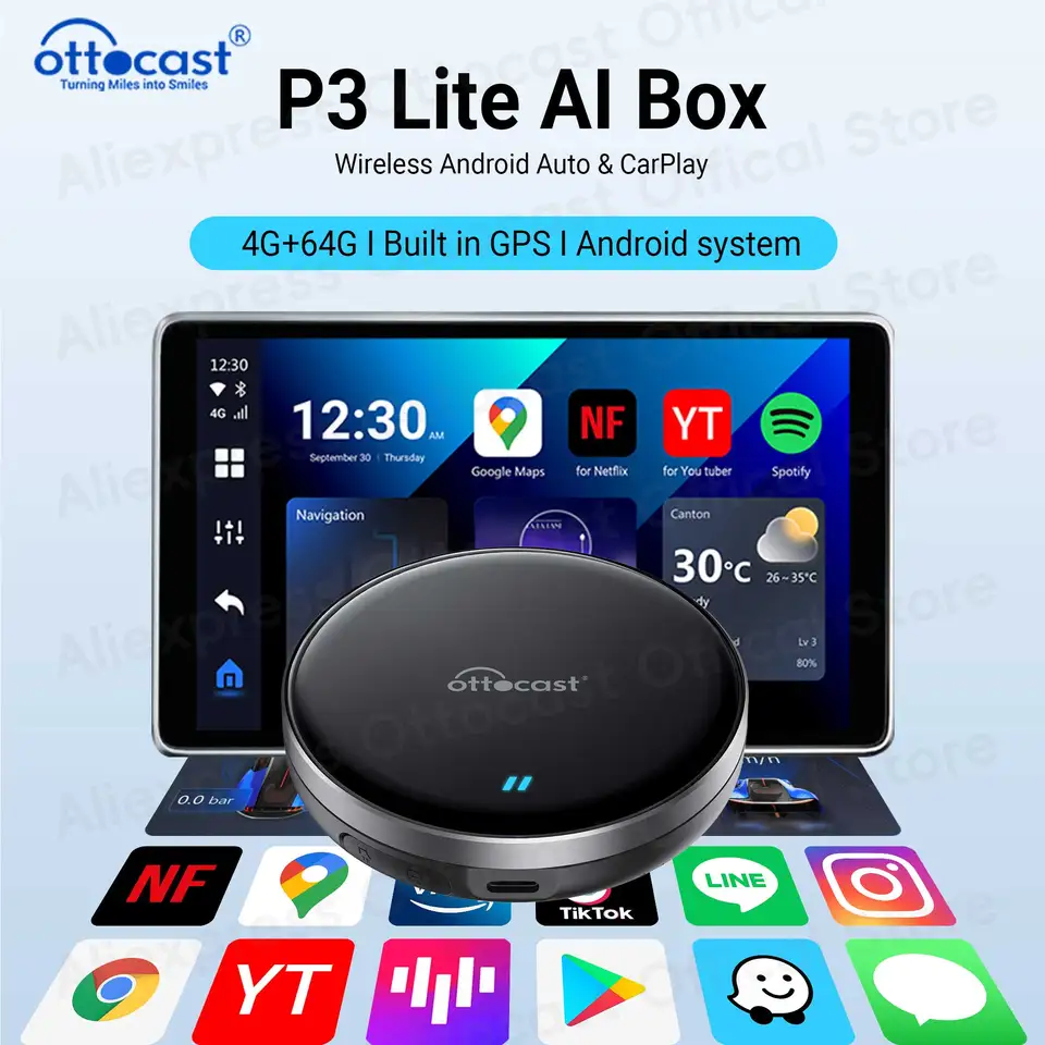 Ottocast Ottoaibox P3 Lite 4+64G Wireless Android AI Box Carplay pre VW Chervolet Skoda pre YouTuber pre doplnky Tik Tok Tok Car