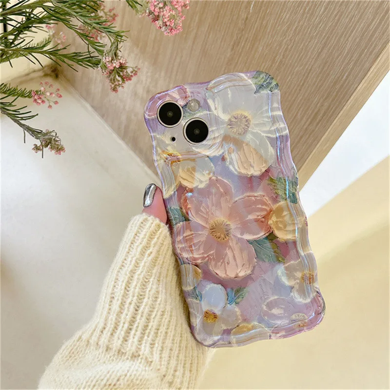 Ottwn laser leto čerstvý olejomaľba kvetinové puzdro pre iPhone 16 11 12 13 14 15 Pro Max