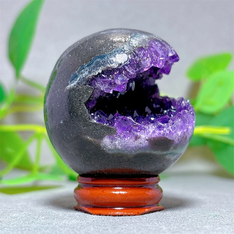 Otvorená tvár Ametyst klastra Sphere Crystal Natural Quartz Stone Domov Ozdobia minerály darčeky Energy Hojenie +stojany kryštály