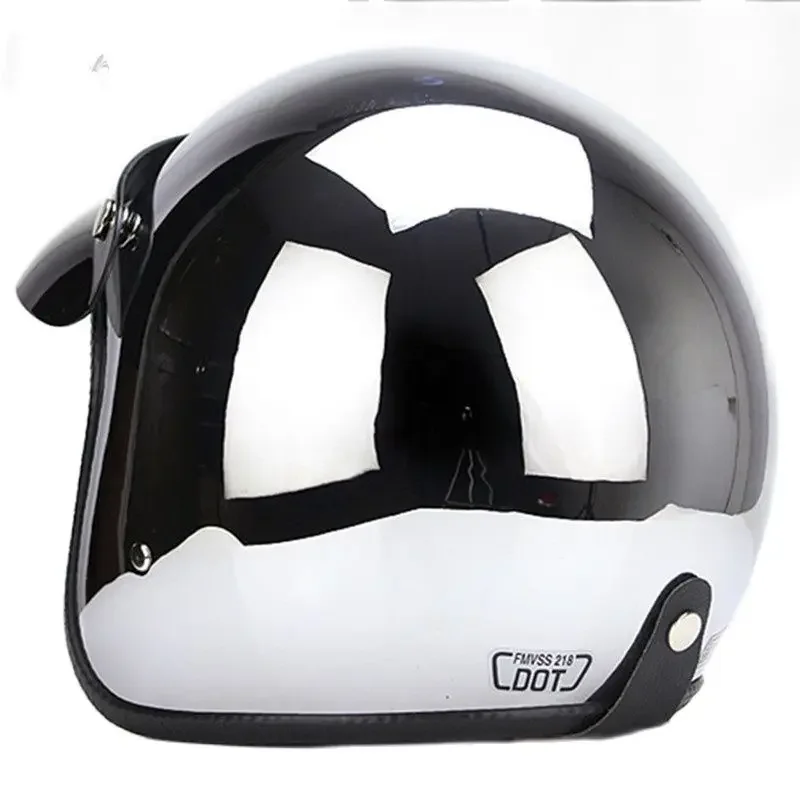 Otvorená tvár Motocyklová prilba Vintage Kask Motocycle Capacete Chrome Sliver Retro Casque Mirror Pilot Jet Moto 3/4 Half Casco