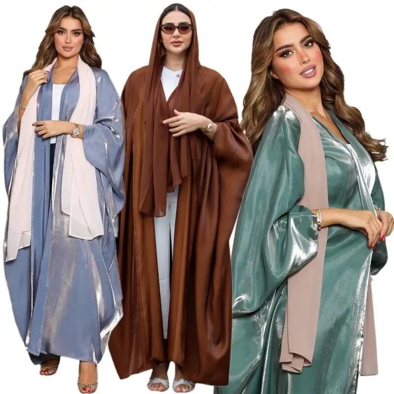 Otvorené abaya dubaj turecké batwing rukávy saténové sveter rúž eid moslimské šaty nadmerné africké kaftan islamské marocké oblečenie