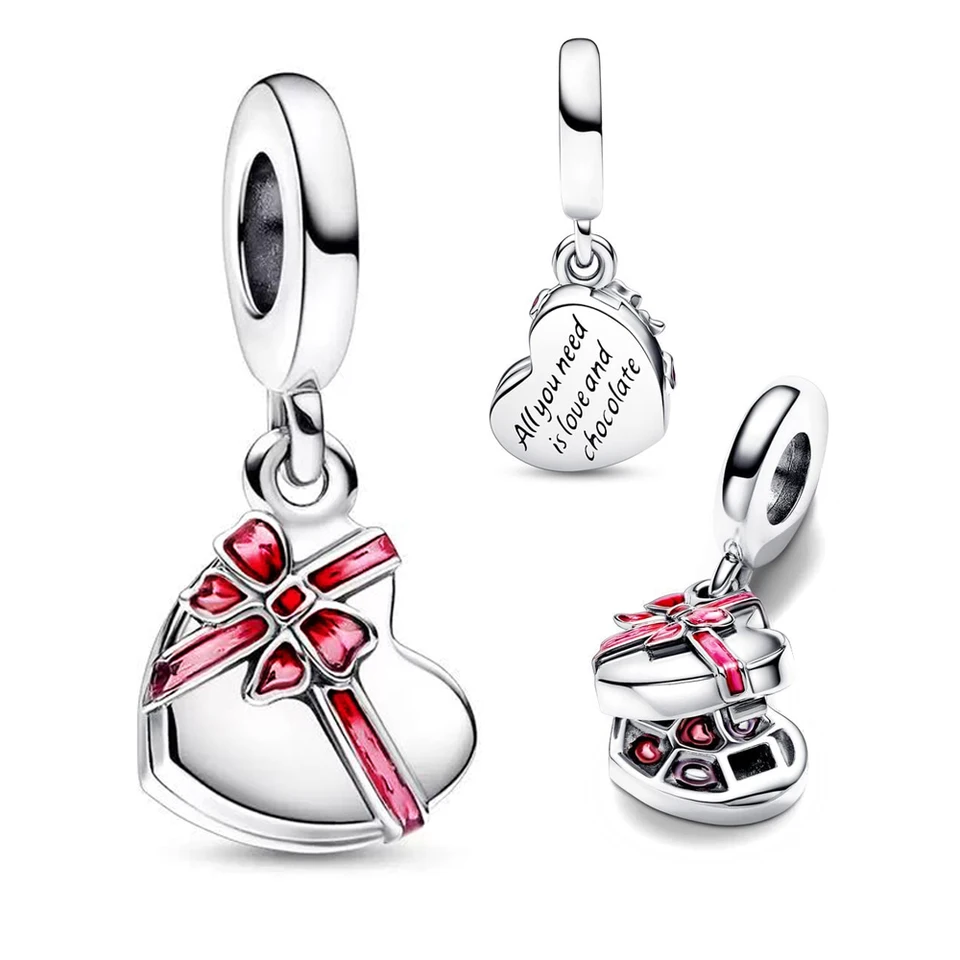 Otvorené srdcové čokoládové darčekové krabičky Dangle Parloch Fit Originálny náramok s náramkom panvice Diy Dámske dámske šperky výroba darček na Valentína