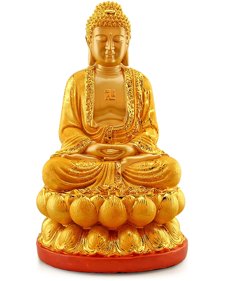 Otváracie svetlo, Buddha, zlatá farba ornamentu, figurína budhizmu, socha Shakya Muni, socha Amitabha, dary
