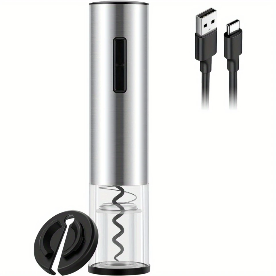 Otvárač na fľaše na víno s povrchovou úpravou z nehrdzavejúcej ocele- nabíjateľné automatické otvárač vína s nabíjacím káblom USB-C, One-O