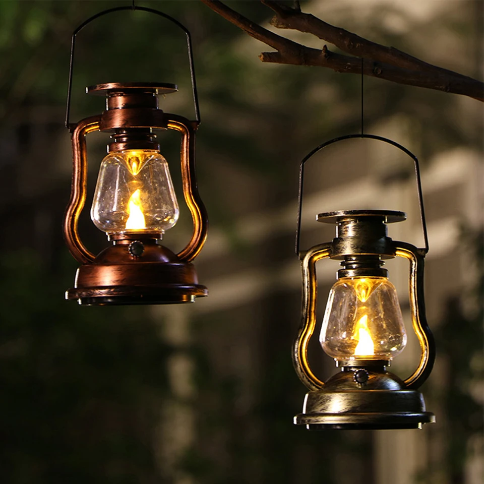 Otáčajúca sa lucerna Emulate retro petrolejová lampa LED LED solárne svetlo Domáca terasa záhradný dvor vonkajšie zavesenie výzdoba kempingu piknik osvetlenie