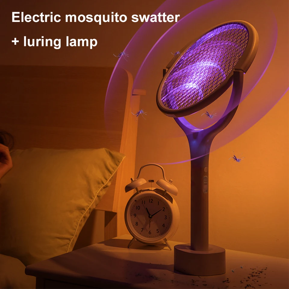 Otáčanie raketovej lampy Racket Racket Light usb teleskopická tyčinka Bug chyby Zapper Hmyz zabijak odpudzujúci elektrický komár pre lietanie s netopiermi Swatter