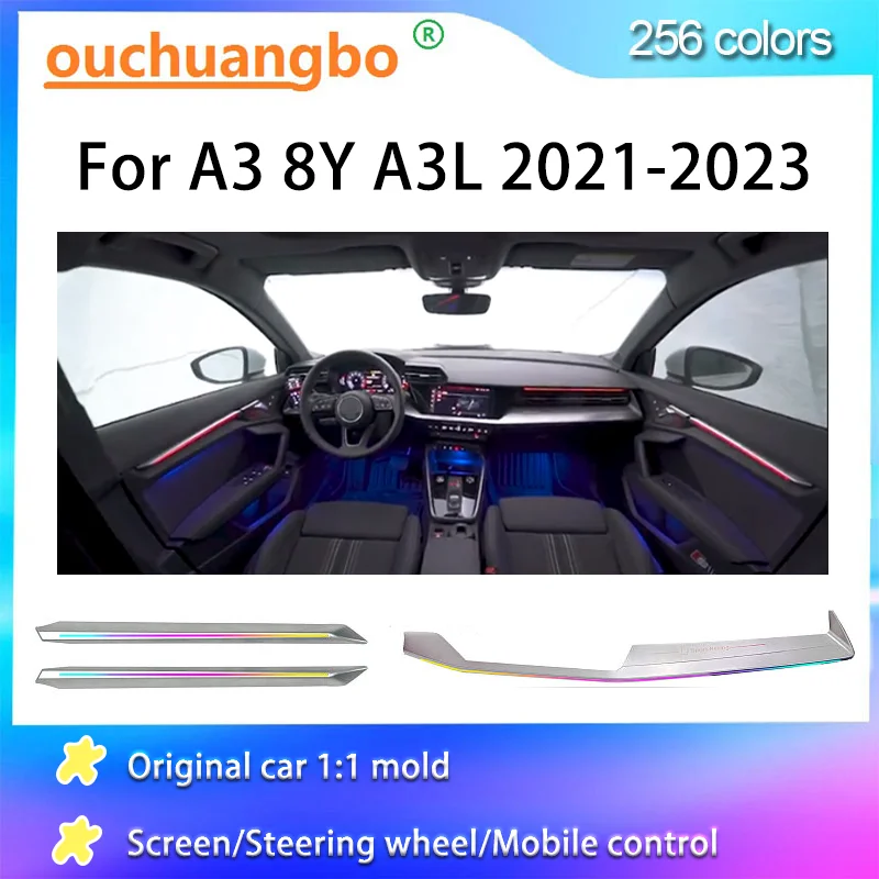 Ouchuangbo LED okolité svetlo pre A3 8Y RS3 A3L 2021-2024 Interiérové ​​osvetlenie 256 farieb Atmosféra lampa Sit Sit Dynamic Tam