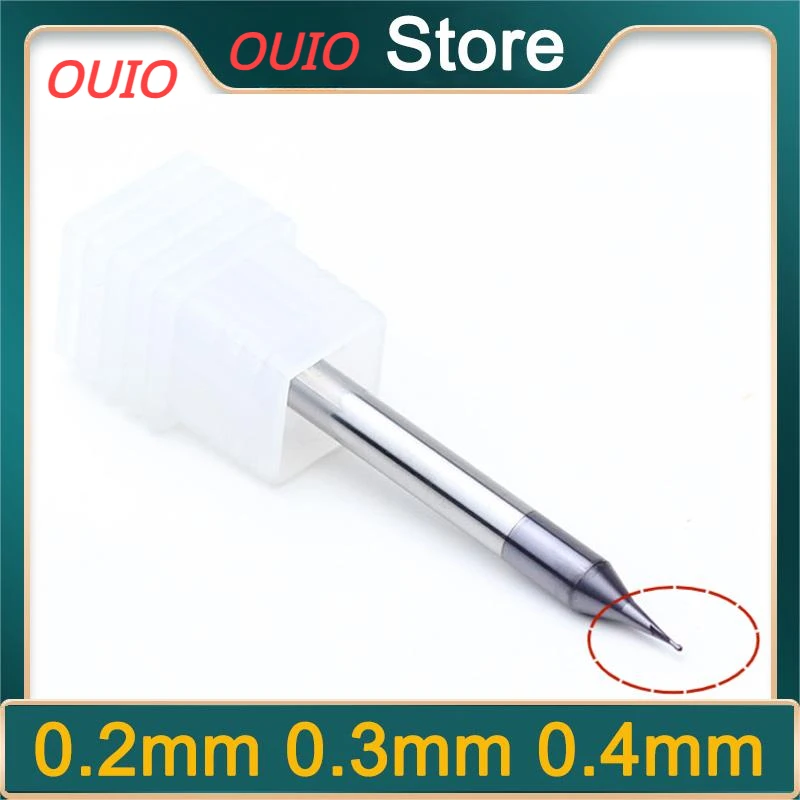Ouio 0,2 mm 0,3 mm 2 flauta HRC60 Micro Ball End Mlyn Tungsten Karbid plochý 4 mm driek na drážku mletia Mirco CNC gravírovanie 0,2-0,9 mm