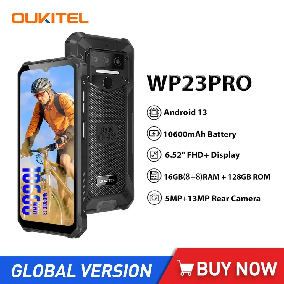 OUKITEL WP23 Pro Witerproof Rugged 4G Smartphones Octa Core 8 GB+128 GB 6.52 palca HD Android 13 Mobilný telefón 10600 mAh 13MP fotoaparátu