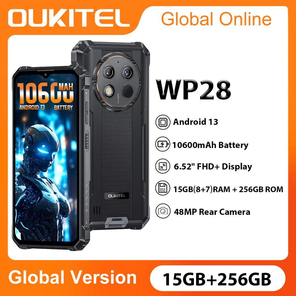 OUKITEL WP28 8GB+ 256GB Rugged Smartphones 6,52 '' HD+ 10600 mAh Android 13 Mobilný telefón 48 MP CAMERA CEMONOV NFC NFC