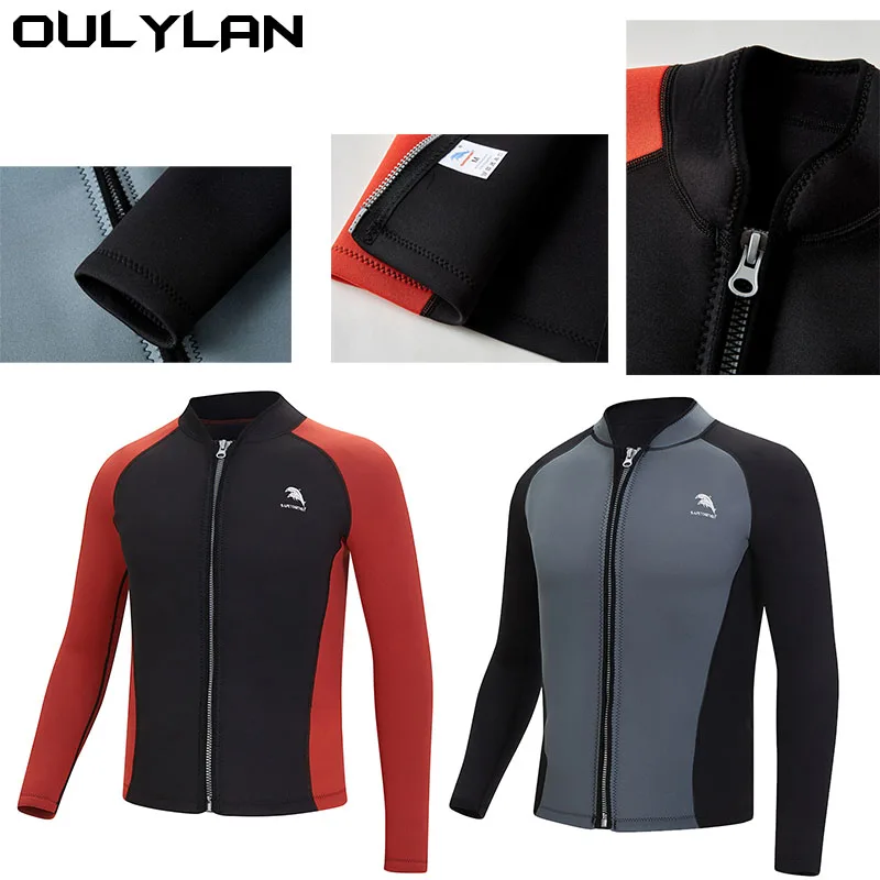 Oulylan Plavecký pán Pánsky štiepny surfovanie s dlhým rukávom Surf Sornel Top bunda 2 mm neoprénové neoprstiny teplá voda Športové surfovanie potápania