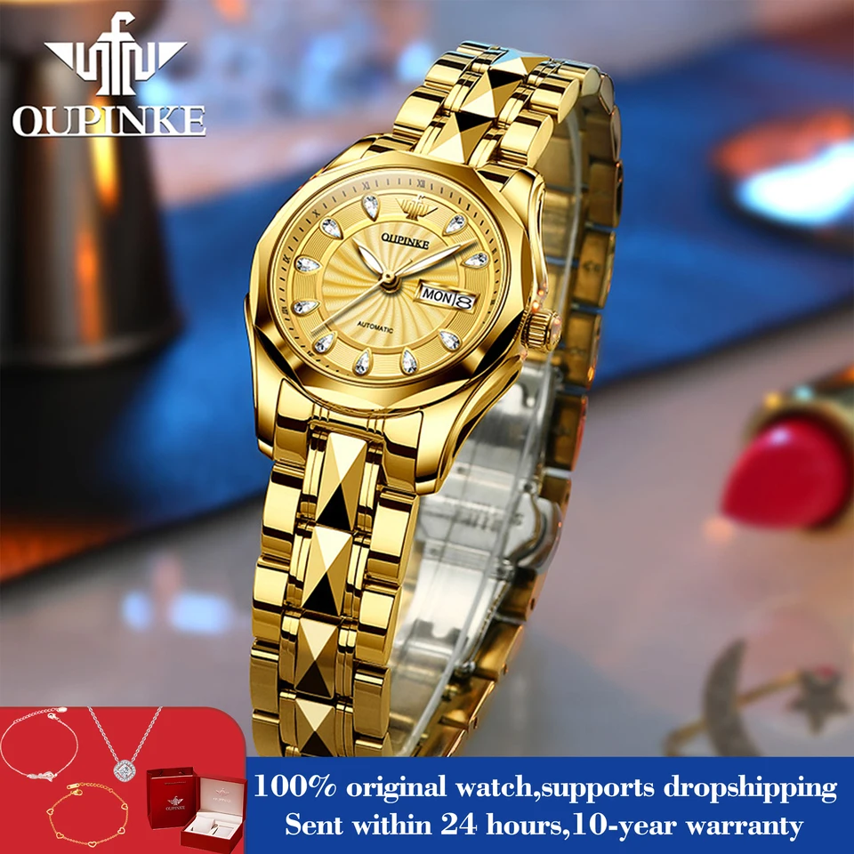 Oupinke 3172 Luxusné originálne mechanické šaty hodinky pre ženy duálny kalendár Elegantné ženy ručné hodiny módne vodotesné hodinky