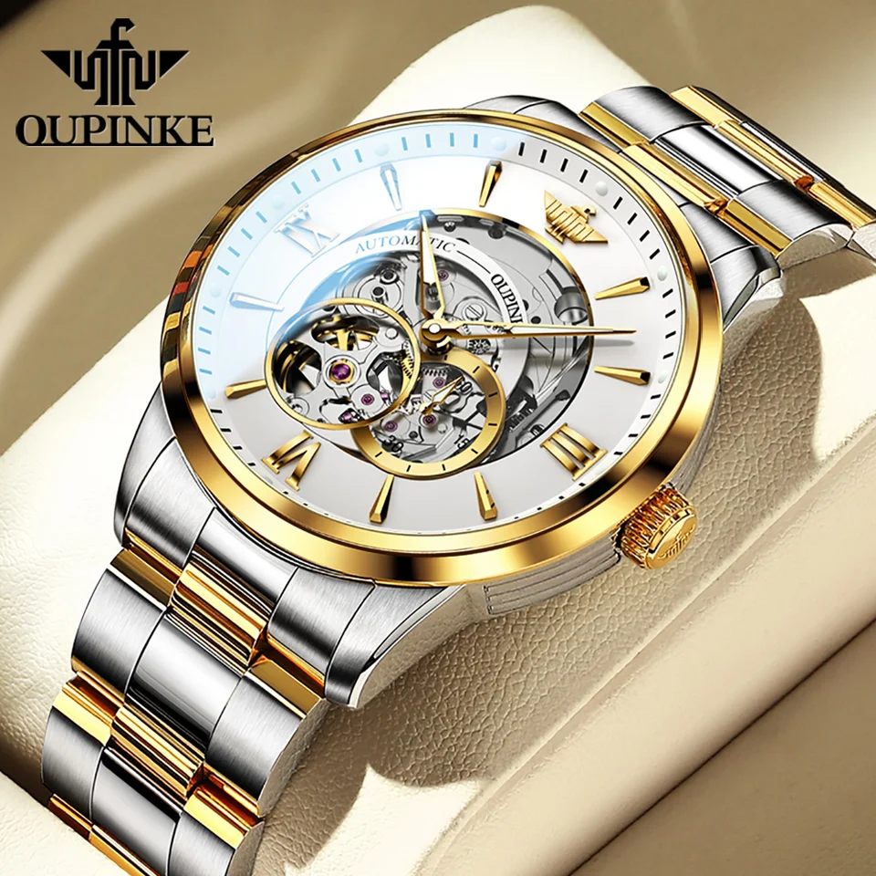 OUPINKE 3190 Nezávislý druhý číselník Hollow Dial High-end Pánske mechanické hodinky