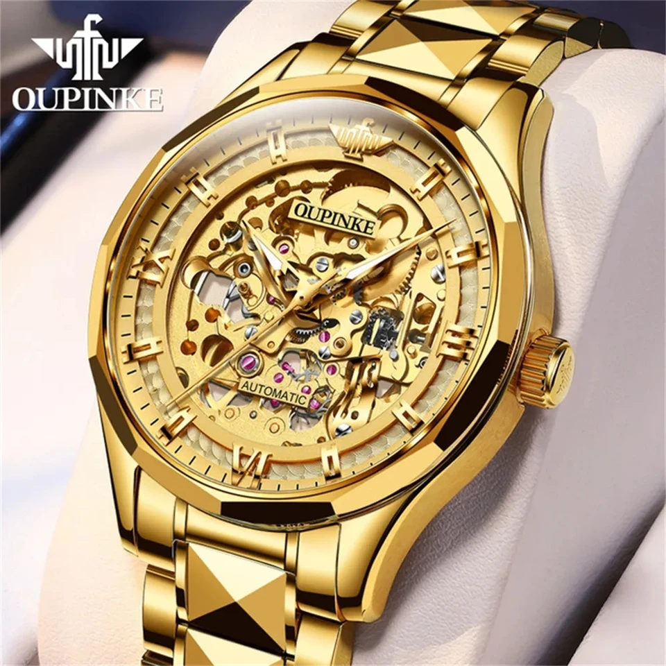 OUPINKE Originálne automatické mechanické hodinky muži luxusná značka Dutiny Dial zafír zrkadlo volfrámový oceľový popruh